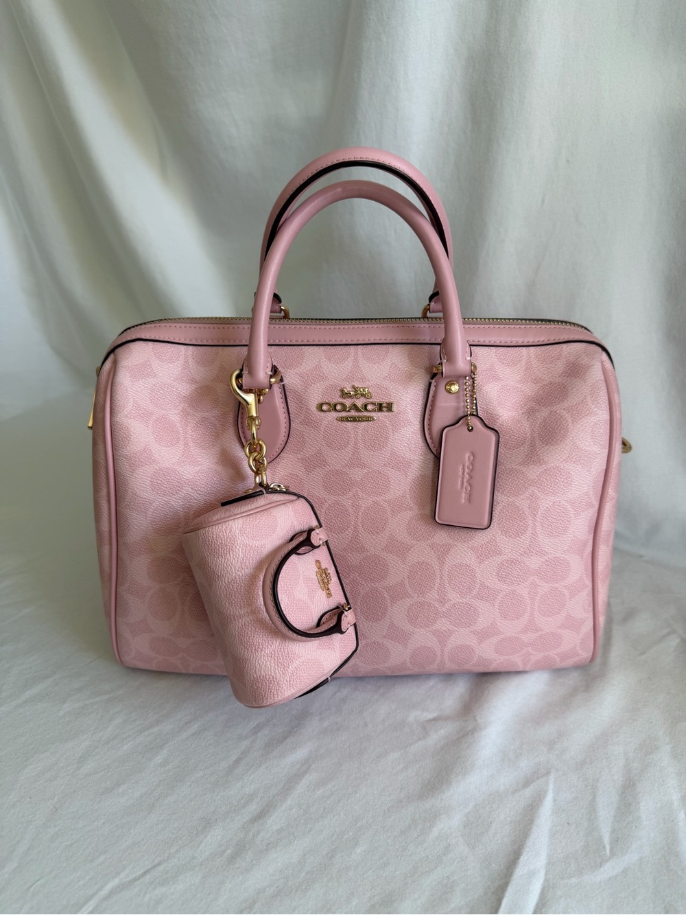 *2025 Release* Coach Mini Rowan Bag Charm In Signature Canvas - Powder Pink